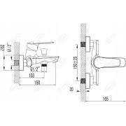 Bateria wannowa jednouchwytowa ścienna Ferro Dijon chrom